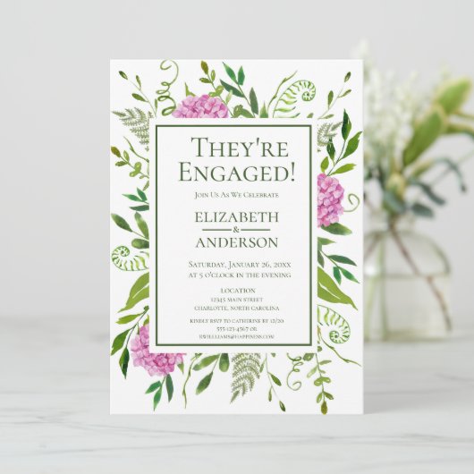 Invitation Parti d'engagement Hydrangea rose (Debout devant)