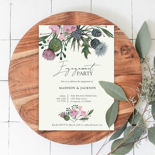 Invitation Parti d'engagement Mariage fleur sauvage rose rust
