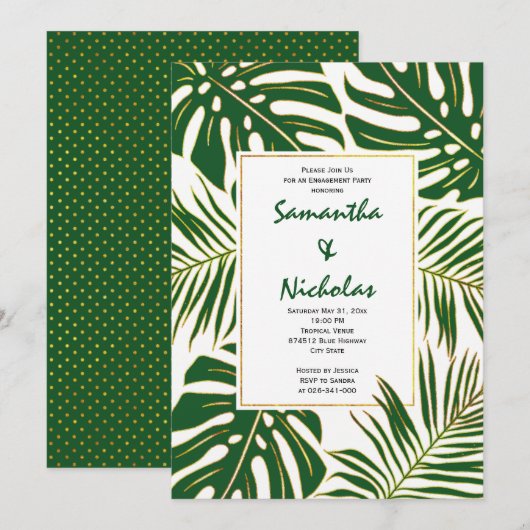 Invitation Parti d'engagement mariage moderne feuille tropica (Devant / Derrière)