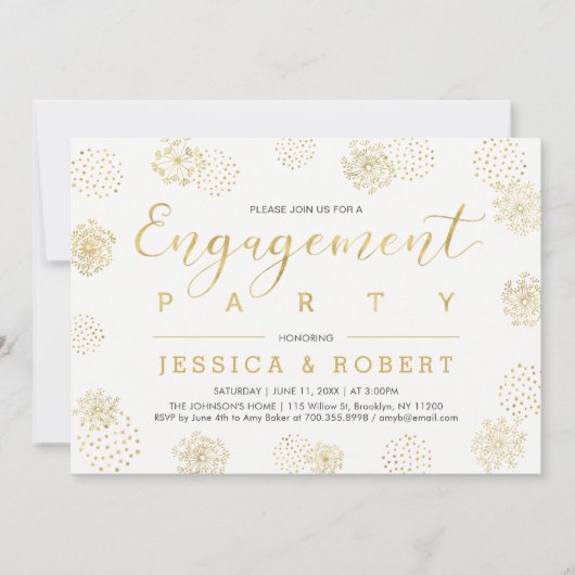 Invitation Parti d'engagement Mariage or simple et élégant (Devant)