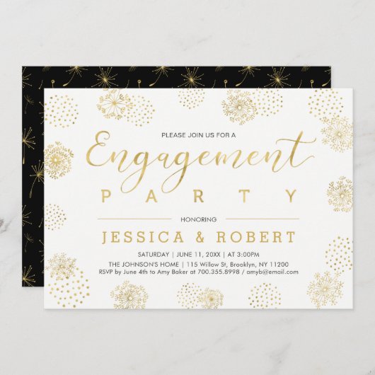 Invitation Parti d'engagement Mariage or simple et élégant (Devant / Derrière)
