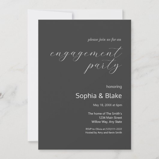 Invitation Parti d'engagement minimaliste moderne Shadow Grey (Devant)