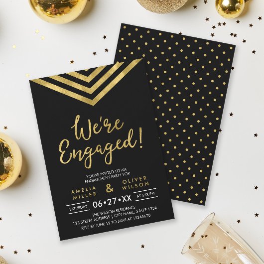 Invitation Parti d'engagement moderne Faux Gold Chevron