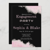 Invitation Parti d'engagement moderne rose et noir (Devant / Derrière)