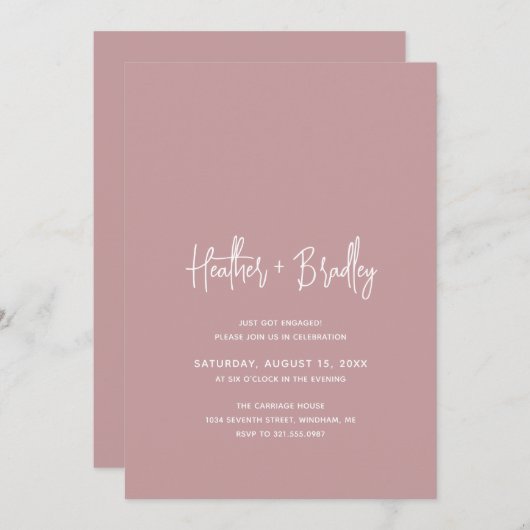 Invitation Parti d'engagement moderne rose minimaliste (Devant / Derrière)