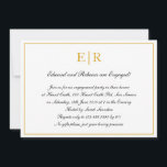 Invitation Parti d'engagement officiel Monogramme Or<br><div class="desc">Invitations de fiançailles formelles et fantaisistes avec un design simple avec les détails de votre événement à l'intérieur d'une fausse bordure d'or, sur un arrière - plan blanc. En haut se trouve votre deux monogramme initial et vos détails sont dans une calligraphie élégante. Un design classe qui ne manquera pas...</div>
