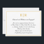 Invitation Parti d'engagement officiel Monogramme Or<br><div class="desc">Invitations de fiançailles formelles et fantaisistes avec un design simple avec les détails de votre événement à l'intérieur d'une fausse bordure d'or, sur un arrière - plan blanc. En haut se trouve votre deux monogramme initial et vos détails sont dans une calligraphie élégante. Un design classe qui ne manquera pas...</div>