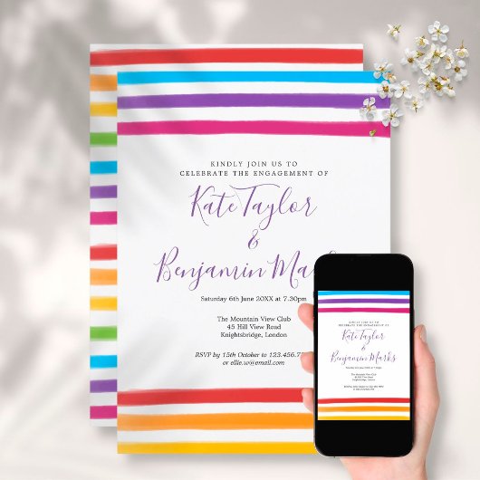 Invitation Parti d'engagement pour les aquarelles Rainbow