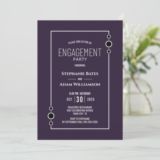 Invitation Parti d'engagement pourpre moderne (Debout devant)