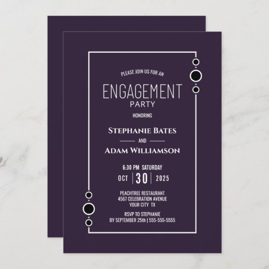 Invitation Parti d'engagement pourpre moderne (Devant / Derrière)