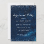 Invitation Parti d'engagement romantique Marine Bleu Argent (Devant)