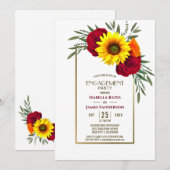 Invitation Parti d'engagement Rose de tournesol à cadre or (Devant / Derrière)
