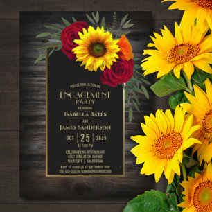 Invitation Parti d'engagement Rose de tournesol en bois rusti