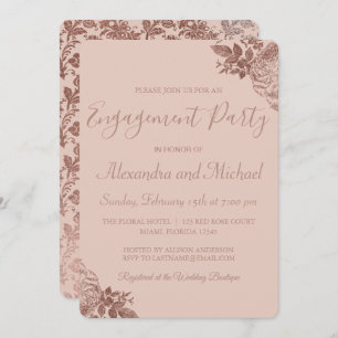 Invitation Parti d'engagement Rose rose Gold et Rose Blush