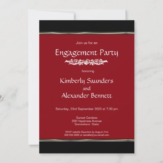 Invitation Parti d'engagement rouge noir moderne (Devant)