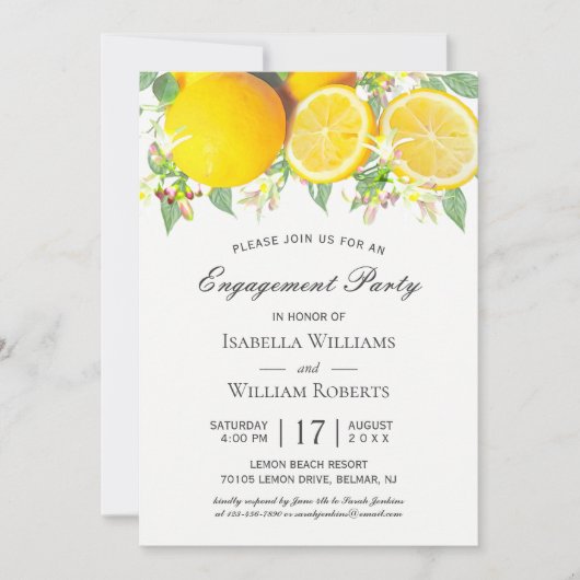 Invitation Parti d'engagement rustique Boho Lemon moderne (Devant)