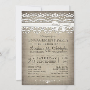 Invitation Parti d'engagement rustique de la dentelle Vintage