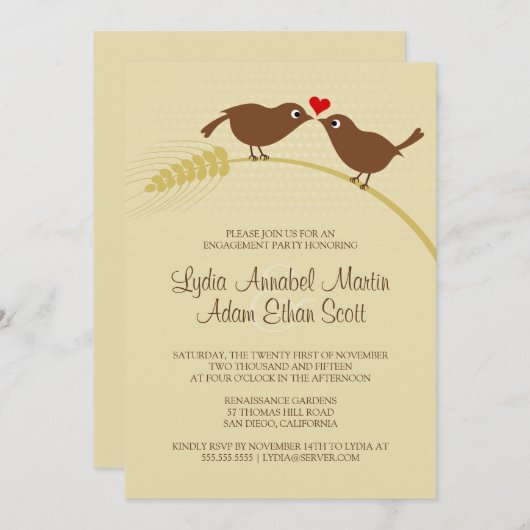 Invitation Parti d'engagement rustique Inséparable unique (Devant / Derrière)