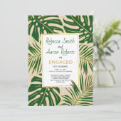 Invitation Parti d'engagement vert tropical feuille beige (Debout devant)