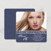 Invitation Parti Denim et Diamond Sweet sixteen (Devant / Derrière)