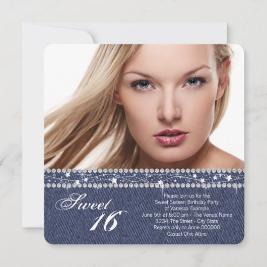 Invitation Parti Denim et Diamond Sweet sixteen (Devant)