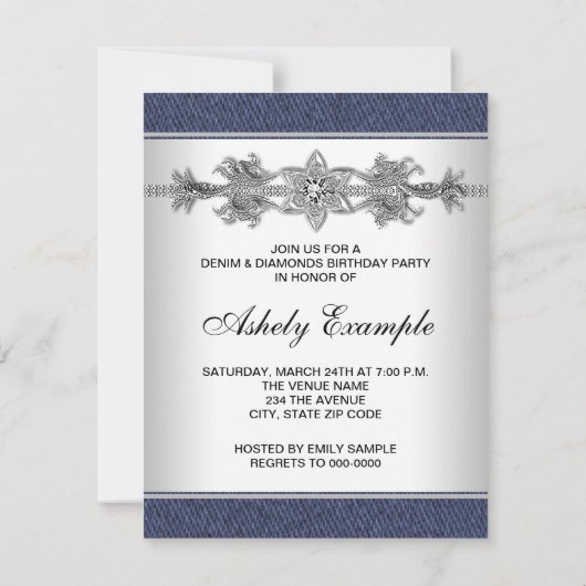 Invitation Parti Denim et Diamonds (Dos)