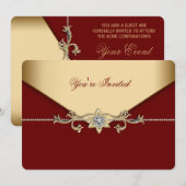 Invitation Parti d'entreprise rouge et or (Devant / Derrière)