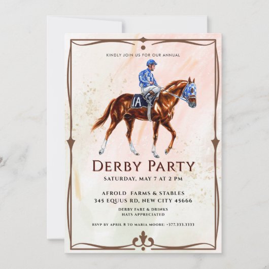 Invitation Parti Derby du cheval de course moderne (Devant)