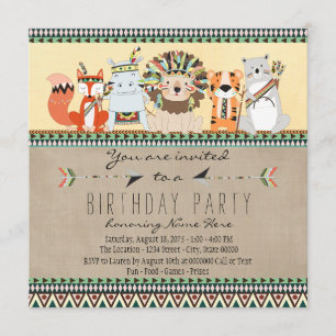 Invitation Parti des Anniversaires de enfants indigènes d'ani