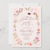 Invitation Parti des diplômés Fleur sauvage roses (Devant)