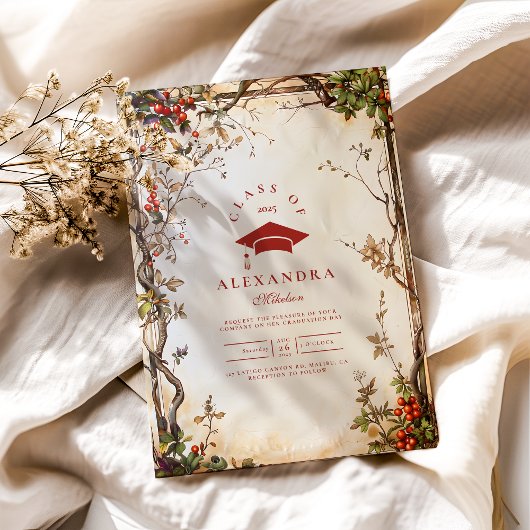 Invitation Parti des diplômés Fleur sauvage rustiques