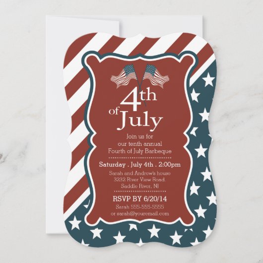 Invitation Parti des étoiles patriotiques et de la 4 juillet (Devant)