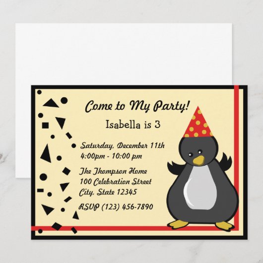 Invitation Parti des pingouins (Devant / Derrière)