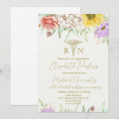 Invitation Parti d'études en soins infirmiers fleurs sauvages (Devant / Derrière)