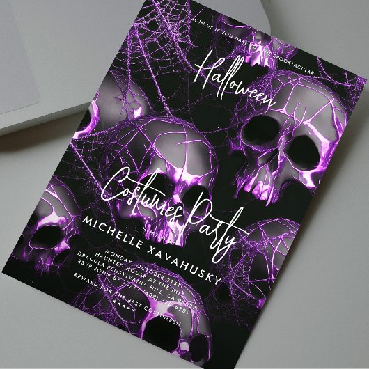 Invitation Parti d'Halloween adulte moderne Noir pourpre crân