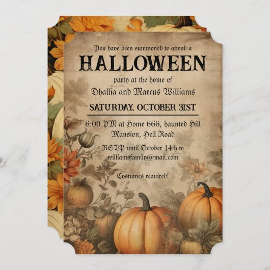 Invitation Parti d'Halloween Citrouille (Devant / Derrière)