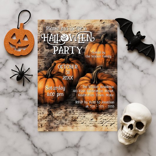 Invitation Parti d'Halloween Citrouille rustique
