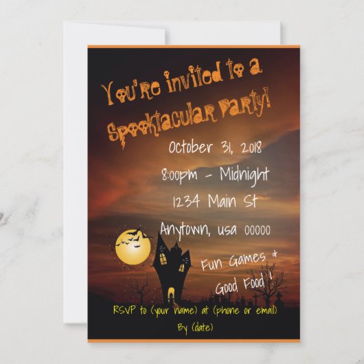 Invitation Parti d'Halloween de la maison hantée (Devant)