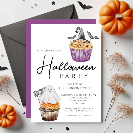 Invitation Parti d'Halloween des muffins Éffrayants mignons