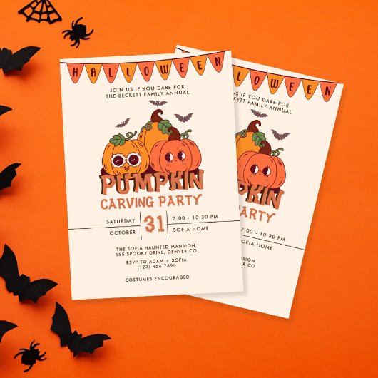 Invitation Parti d'Halloween du Citrouille rétro