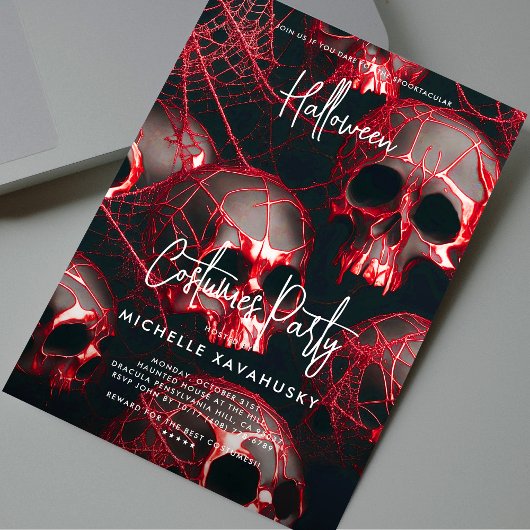 Invitation Parti d'Halloween gothique du crâne rouge noir mod