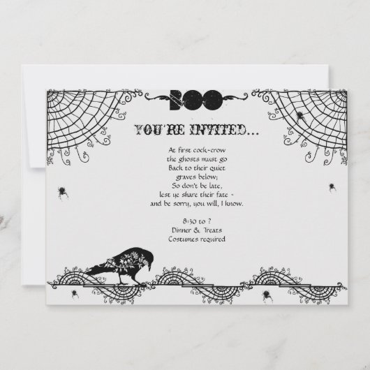 Invitation Parti d'Halloween gothique noir et blanc (Devant)