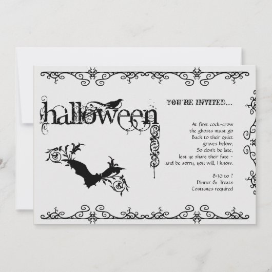 Invitation Parti d'Halloween gothique noir et blanc (Devant)