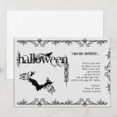 Invitation Parti d'Halloween gothique noir et blanc (Devant / Derrière)