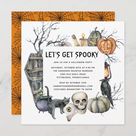 Invitation Parti d'Halloween gothique Vintage éffrayant (Devant / Derrière)