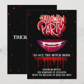 Invitation Parti d'Halloween noir Vampire sanglant adulte (Devant / Derrière)