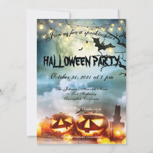 Invitation Parti d'Halloween Pleine lune Spooktaculaire (Devant)
