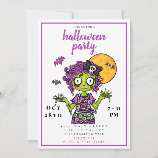 Invitation Parti d'Halloween Zombie (Devant)