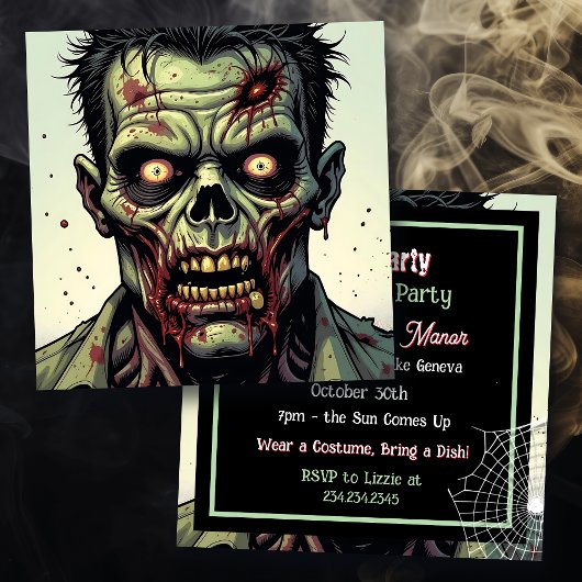 Invitation Parti d'Halloween Zombie