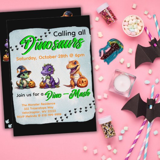 Invitation Parti Dino-Mash d'Halloween